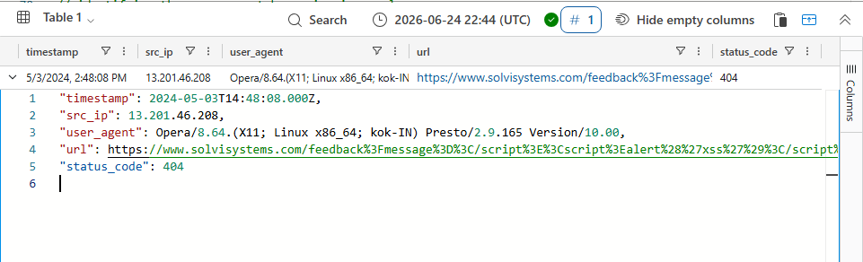 Web log inbound event from 13[.]201[.]46[.]208 with a 404 error code and Opera/8.64 user-agent string